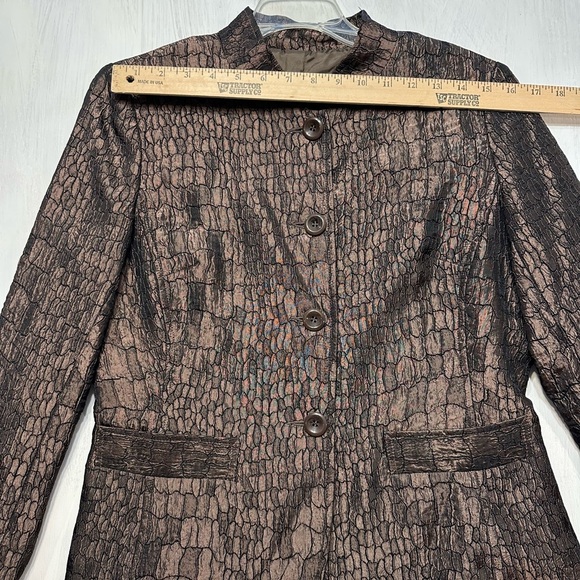 ERIN by Erin London Blazer Jacket PM Metallic Bronze Croc Textured Petite Medium - Picture 2 of 10